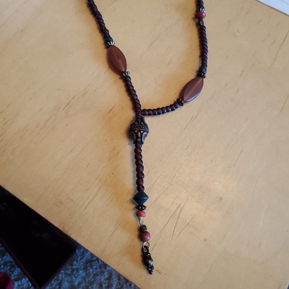 16" Burnt Orange Bead Strand Necklace Drop Pendant